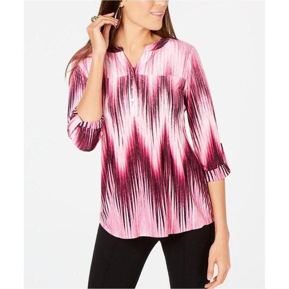 NY Collection Petite Roll-Tab Jacquard Top Pinli PS - Picture 1 of 2